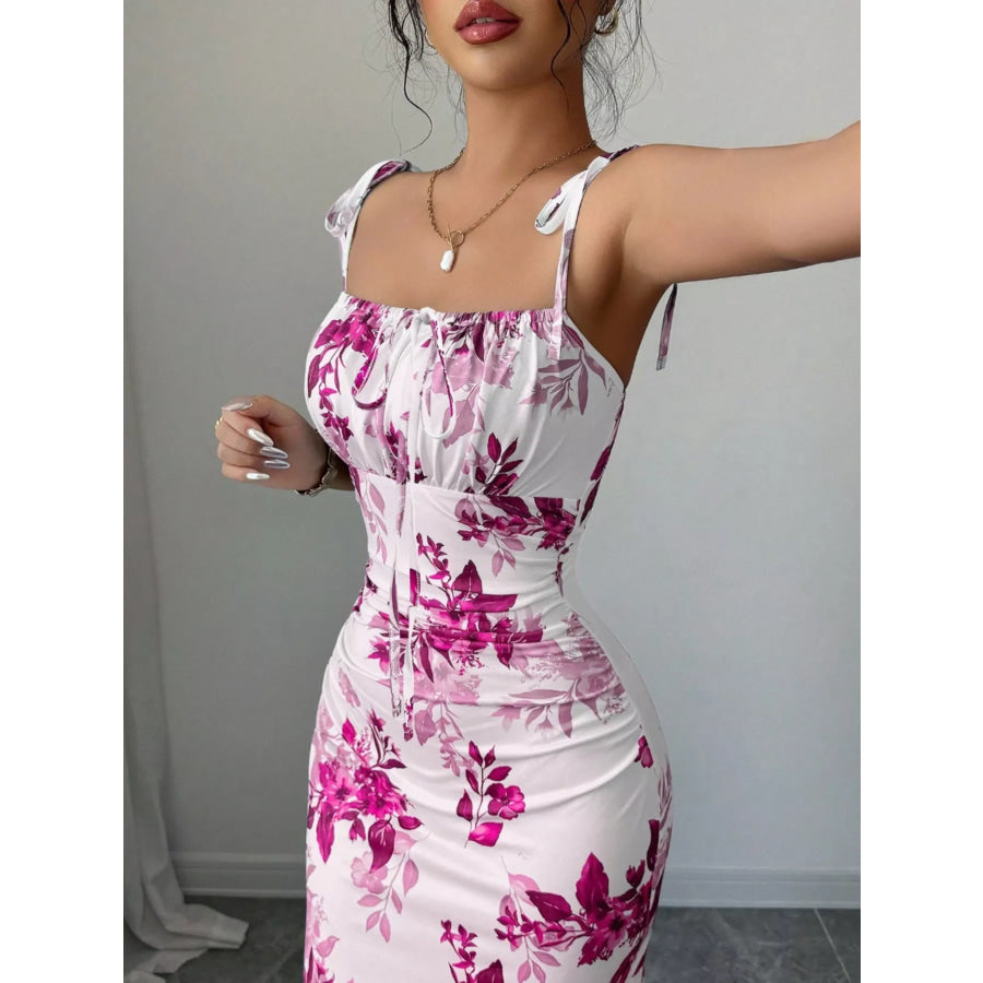 Printed Tie Strap Slit Maxi Dress Apparel and Accessories
