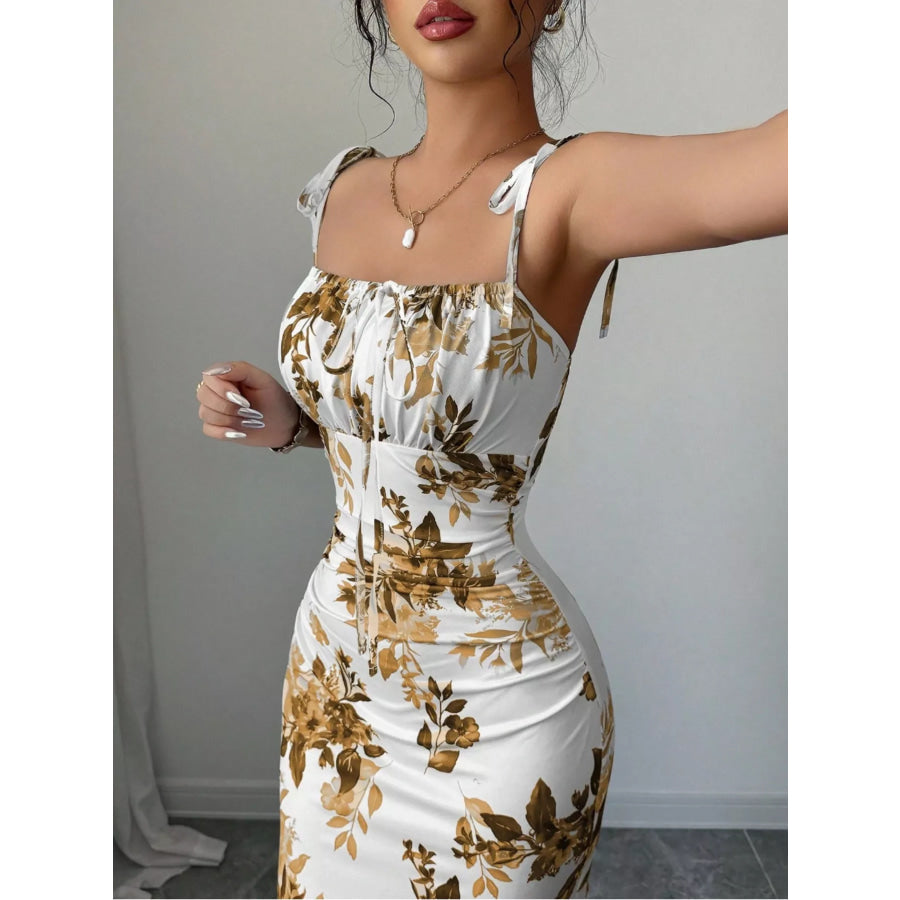 Printed Tie Strap Slit Maxi Dress Apparel and Accessories