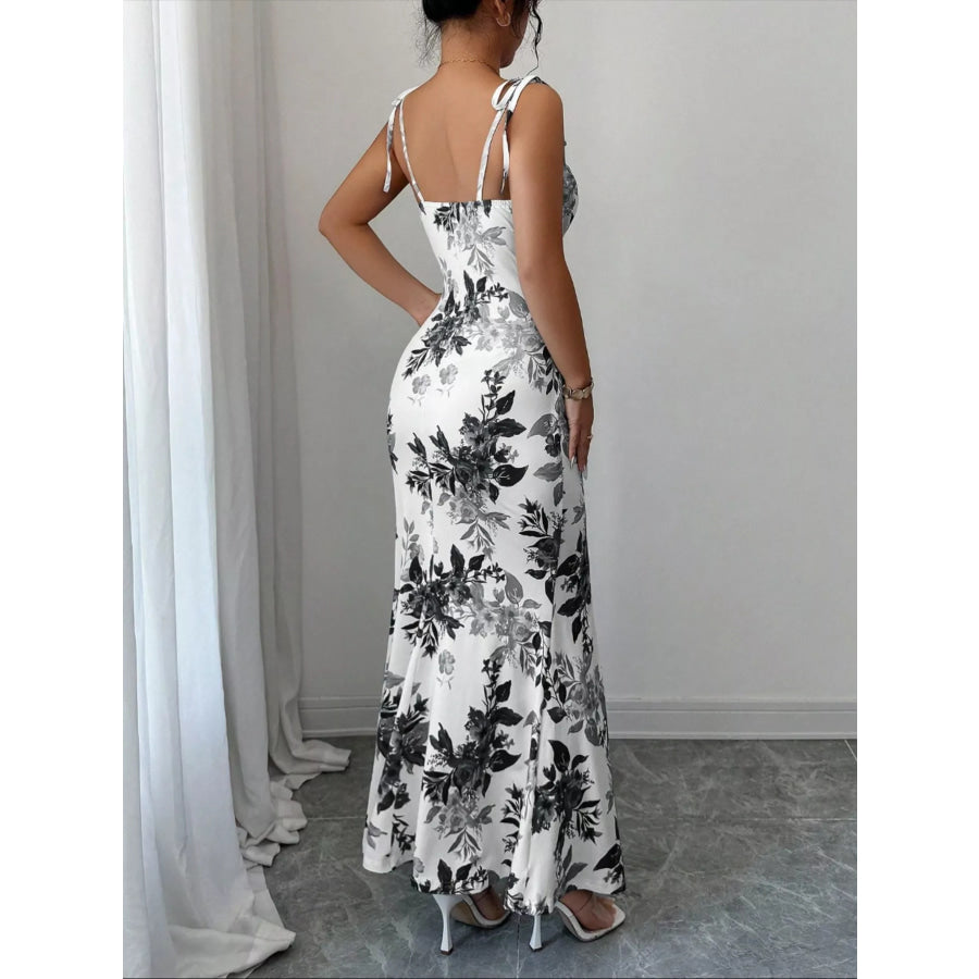 Printed Tie Strap Slit Maxi Dress Apparel and Accessories