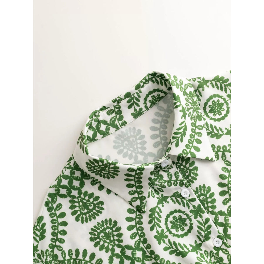 Printed Tie Waist Button Front Romper Apparel and Accessories