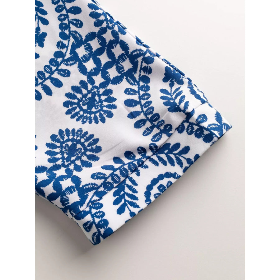 Printed Tie Waist Button Front Romper Apparel and Accessories