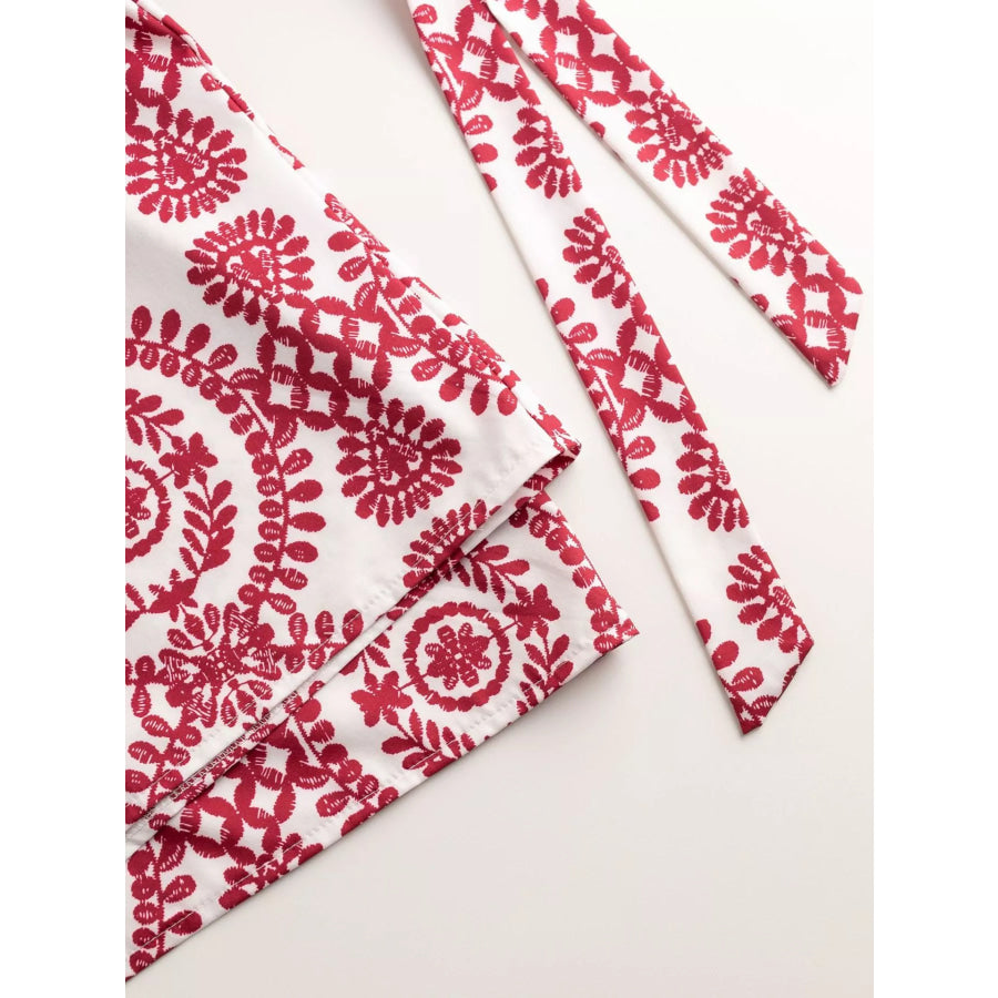 Printed Tie Waist Button Front Romper Apparel and Accessories