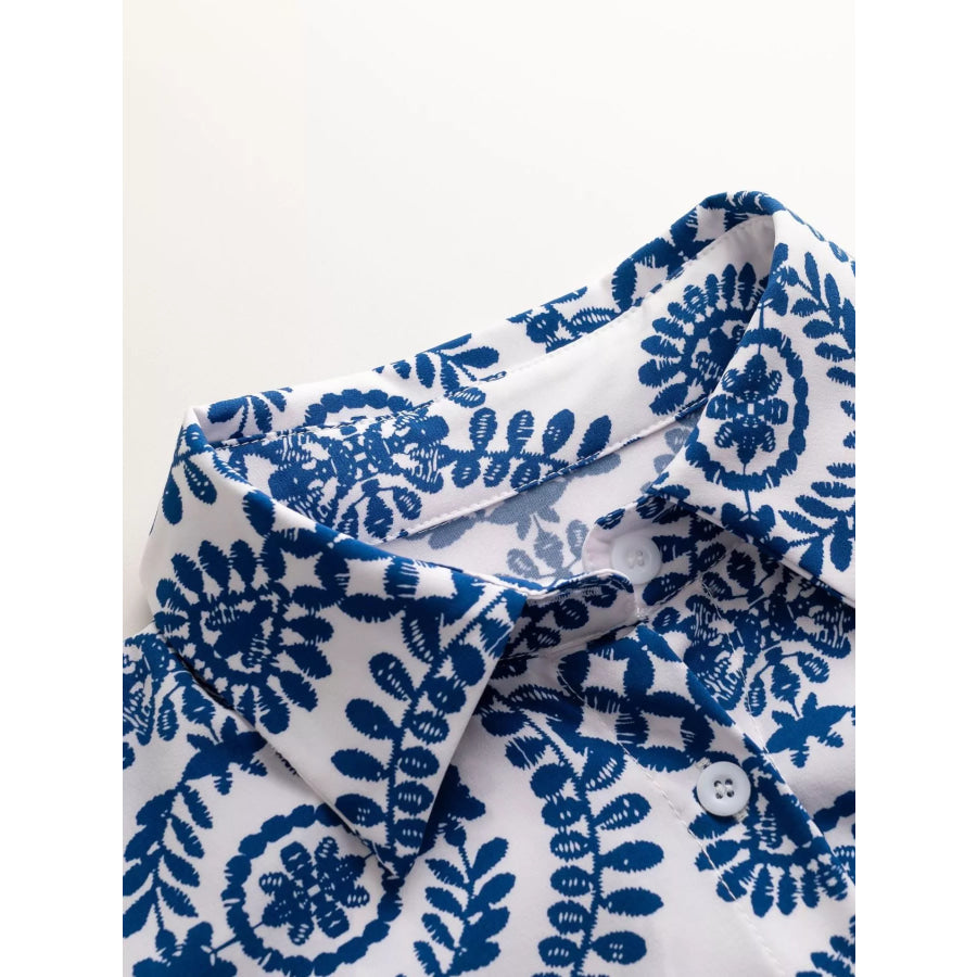 Printed Tie Waist Button Front Romper Apparel and Accessories