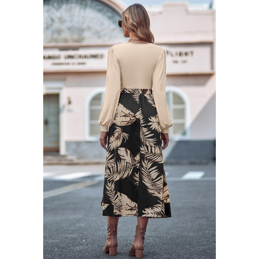 Printed Tie Waist Long Sleeve Dress