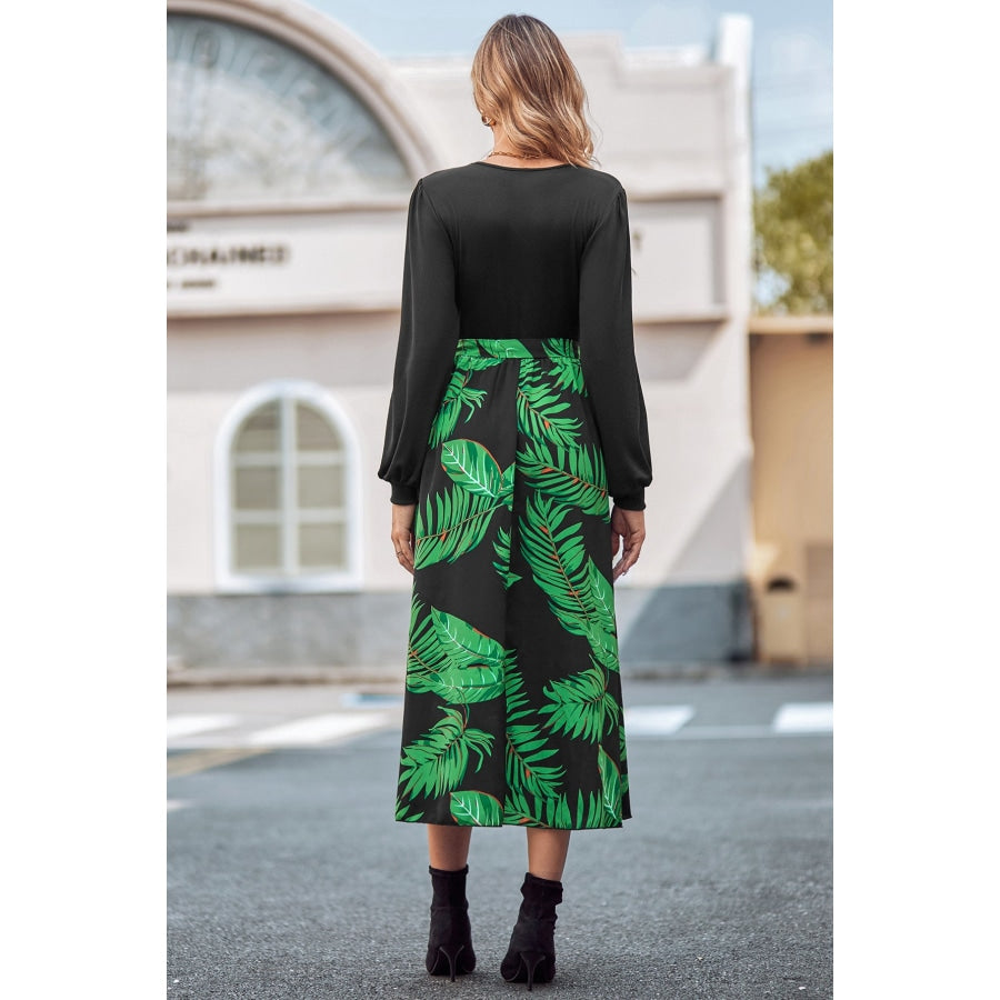 Printed Tie Waist Long Sleeve Dress