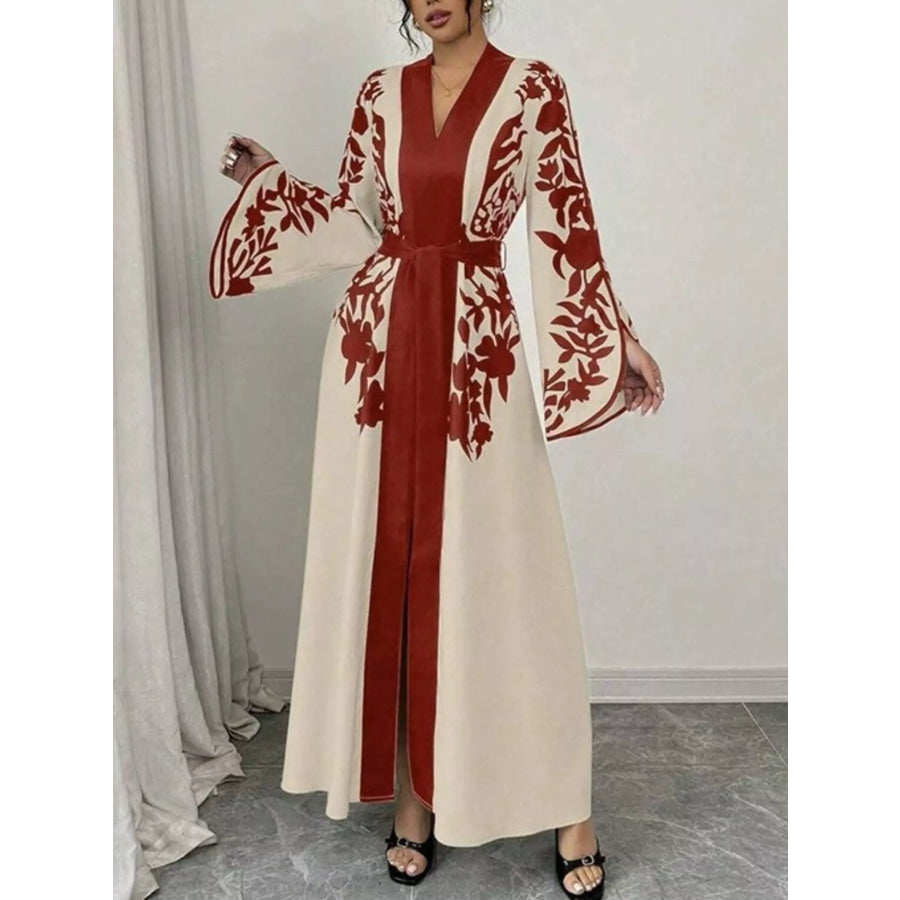 Printed Tie Waist Maxi Dress Apparel and Accessories