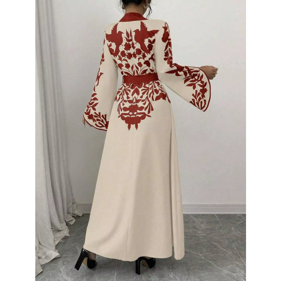 Printed Tie Waist Maxi Dress Apparel and Accessories