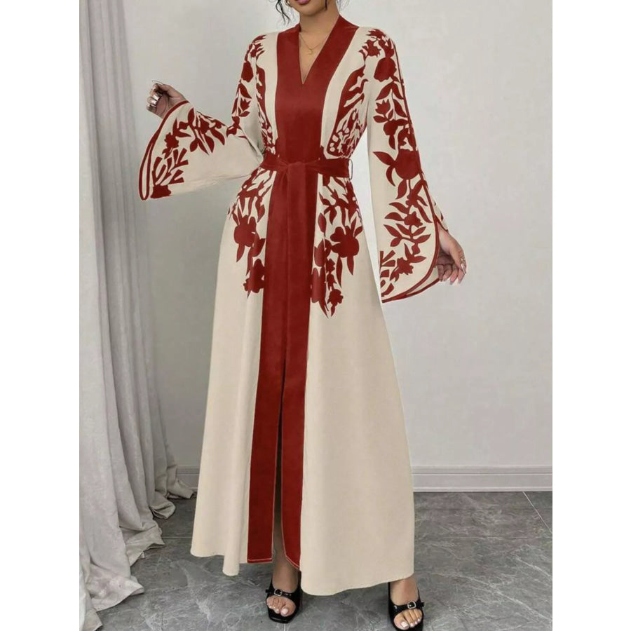 Printed Tie Waist Maxi Dress Apparel and Accessories
