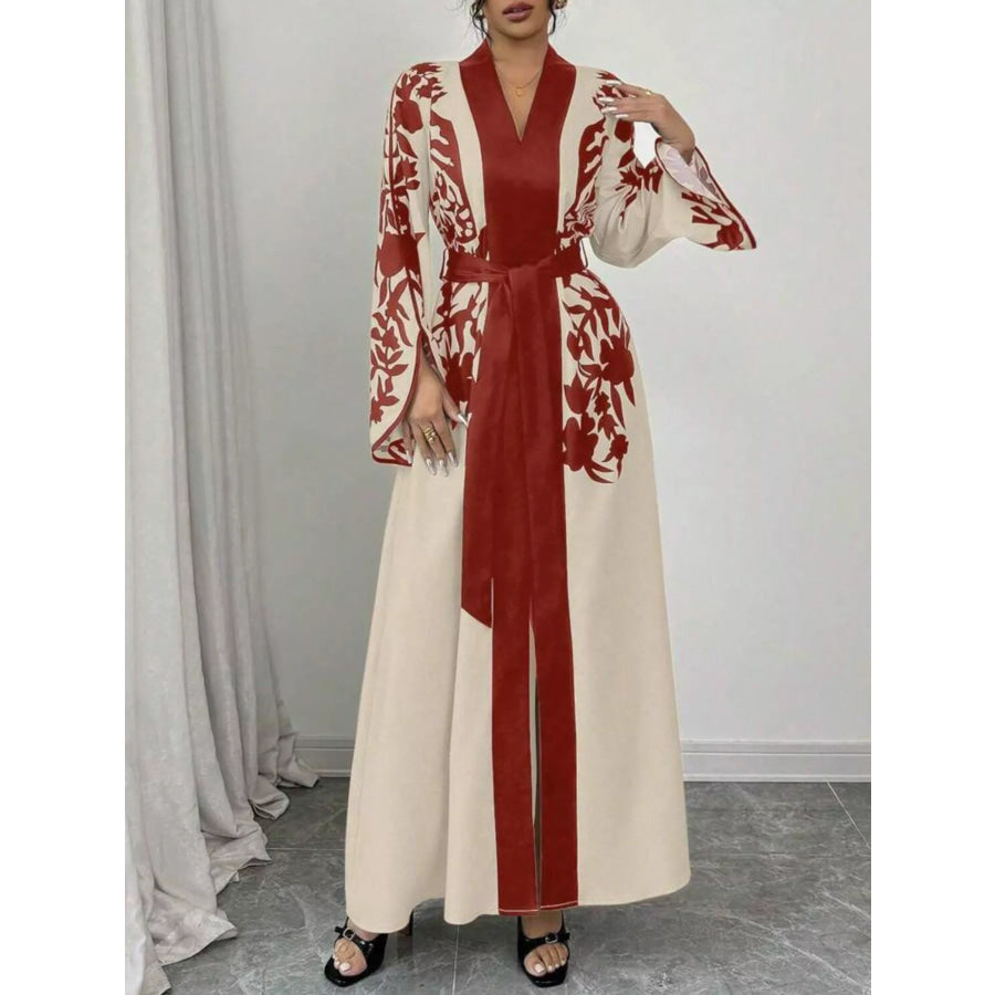 Printed Tie Waist Maxi Dress Apparel and Accessories