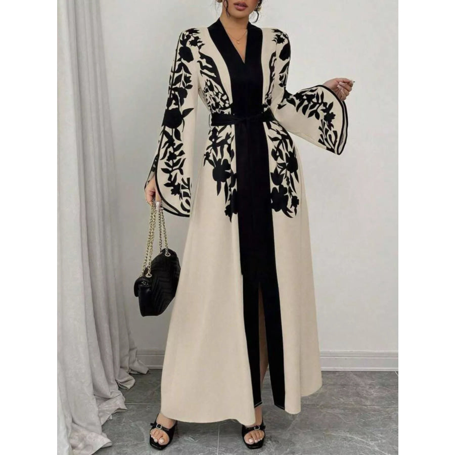 Printed Tie Waist Maxi Dress Apparel and Accessories