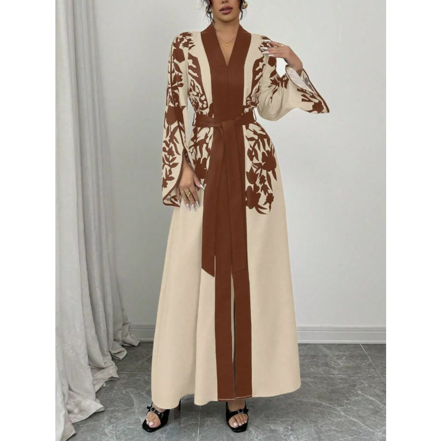 Printed Tie Waist Maxi Dress Apparel and Accessories
