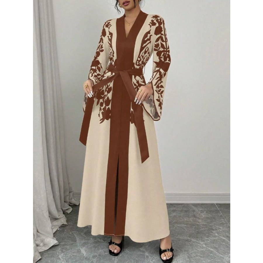 Printed Tie Waist Maxi Dress Apparel and Accessories