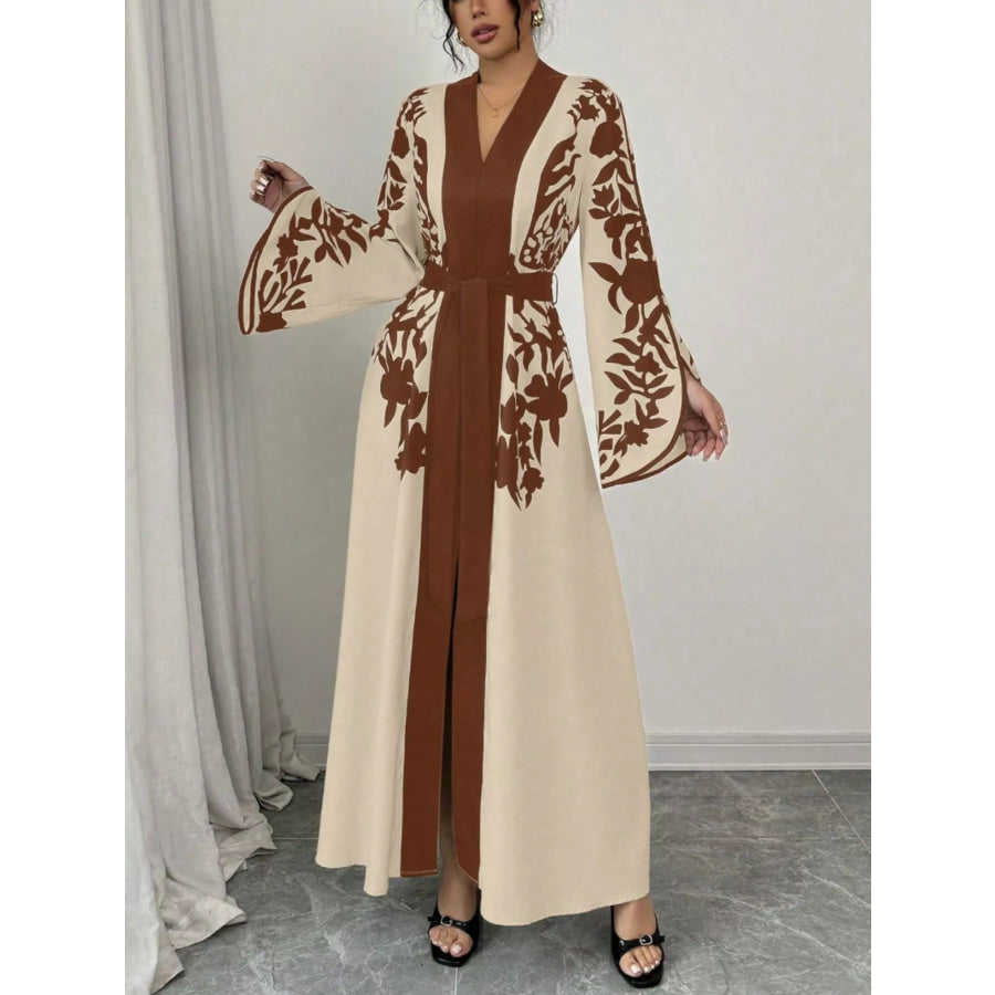 Printed Tie Waist Maxi Dress Apparel and Accessories