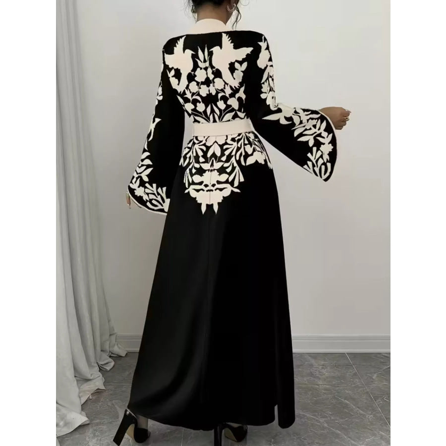 Printed Tie Waist Maxi Dress Apparel and Accessories