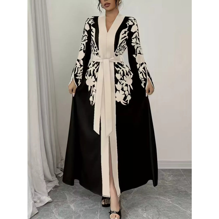 Printed Tie Waist Maxi Dress Apparel and Accessories