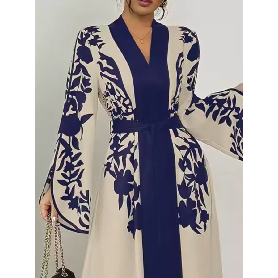 Printed Tie Waist Maxi Dress Apparel and Accessories