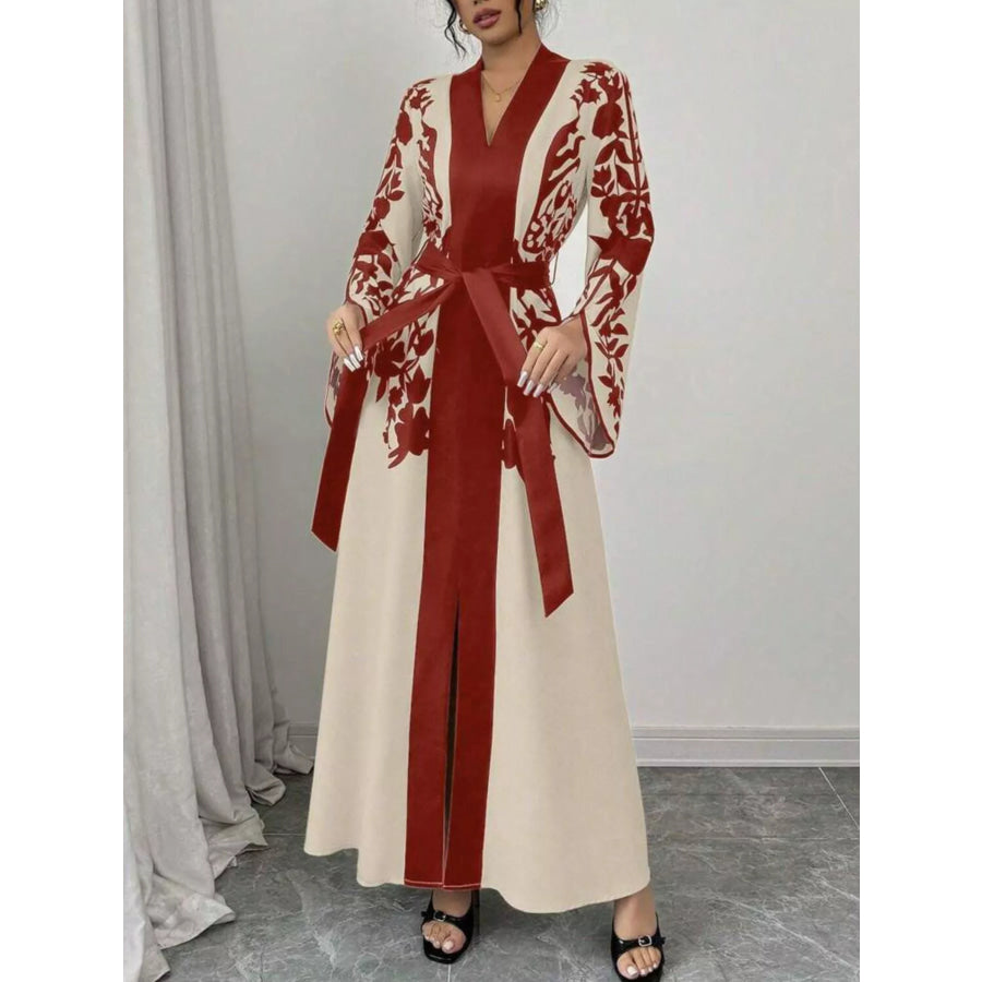 Printed Tie Waist Maxi Dress Apparel and Accessories