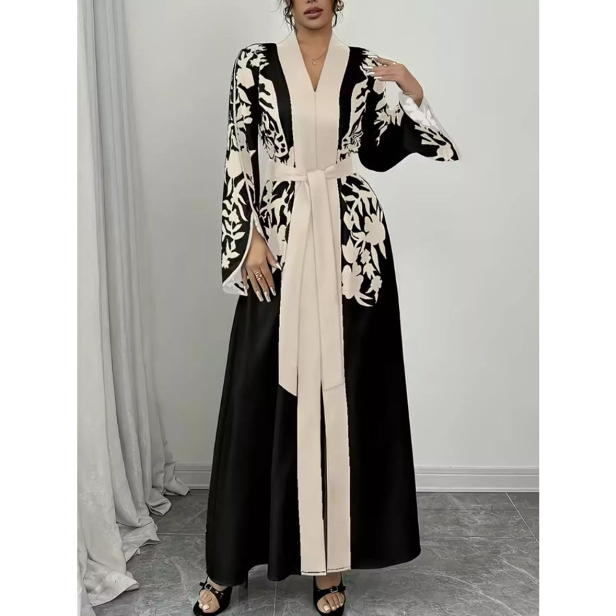 Printed Tie Waist Maxi Dress Apparel and Accessories