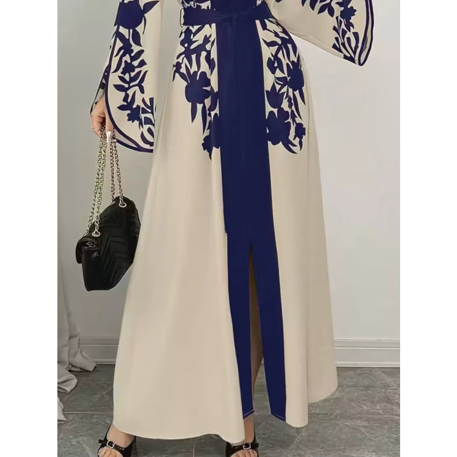 Printed Tie Waist Maxi Dress Apparel and Accessories
