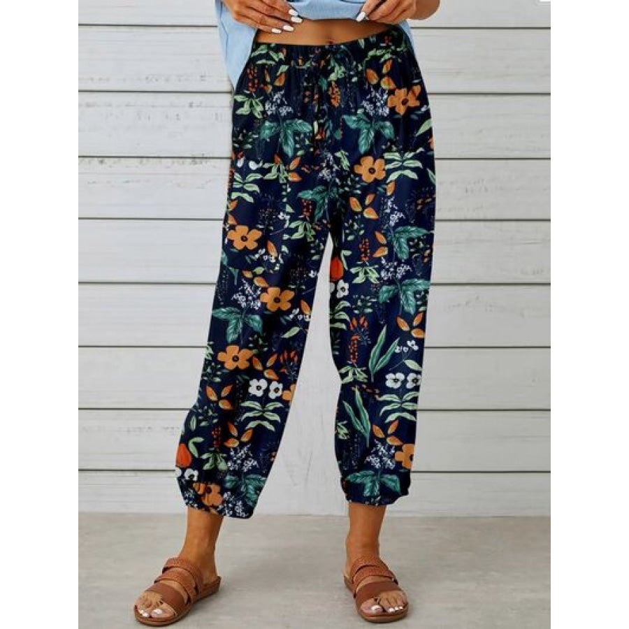 Printed Tied Cropped Pants Cobald Blue / S Clothing