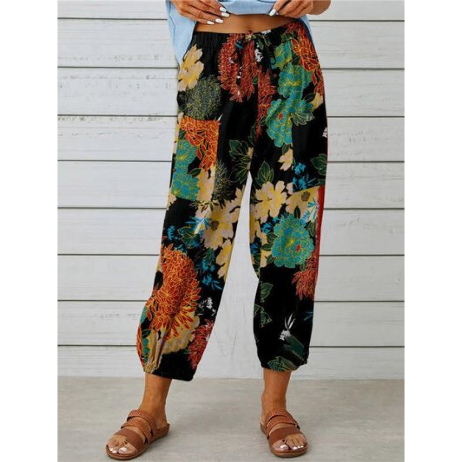 Printed Tied Cropped Pants Multicolor / S Clothing