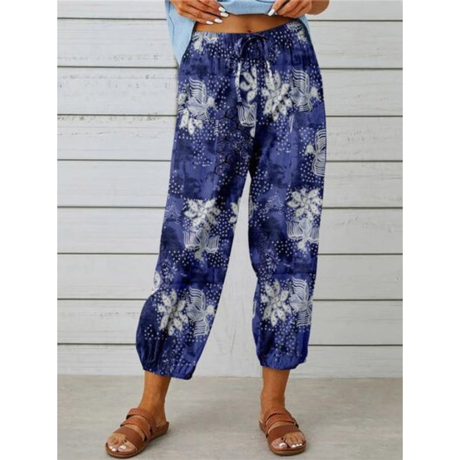 Printed Tied Cropped Pants Periwinkle / S Clothing