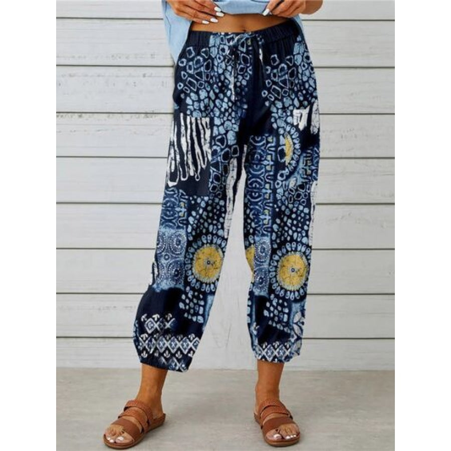 Printed Tied Cropped Pants Sky Blue / S Clothing