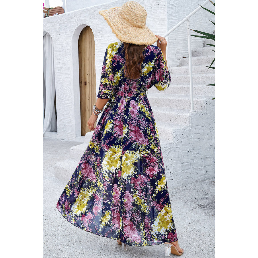 Printed Tied Half Sleeve Slit Dress Apparel and Accessories