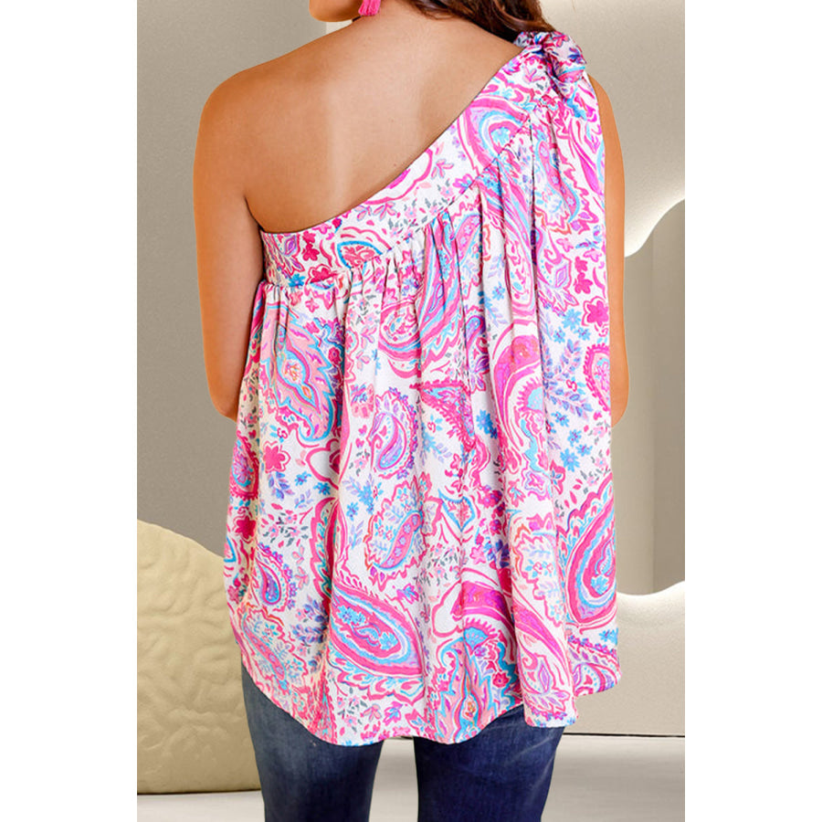 Printed Tied One Shoulder Tank Apparel and Accessories