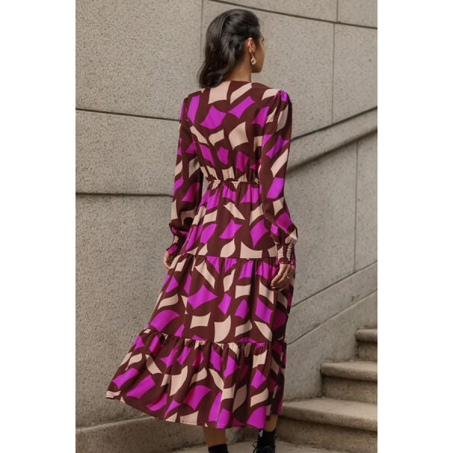 Printed Tied Pocketed Lantern Sleeve Dress Clothing