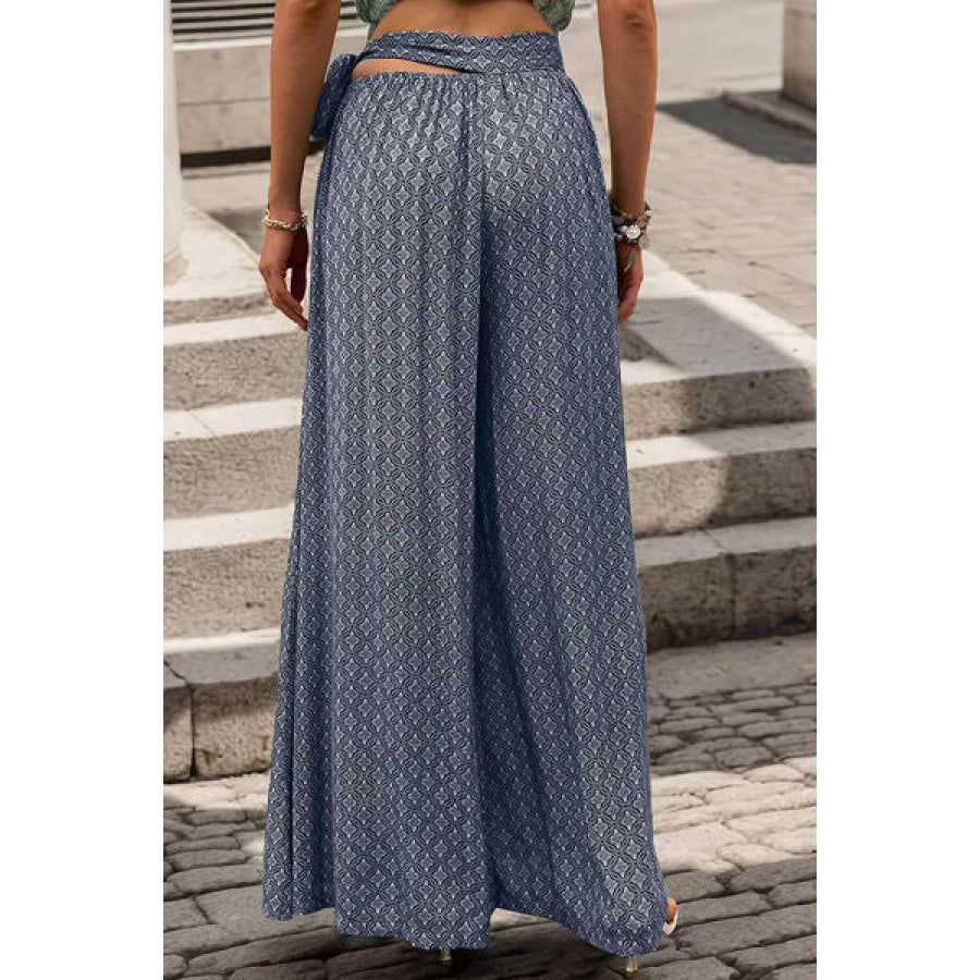 Printed Tied Wide Leg Pants Navy / S Apparel and Accessories