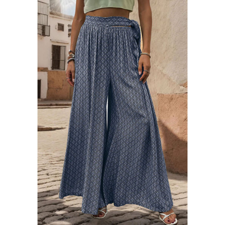 Printed Tied Wide Leg Pants Navy / S Apparel and Accessories