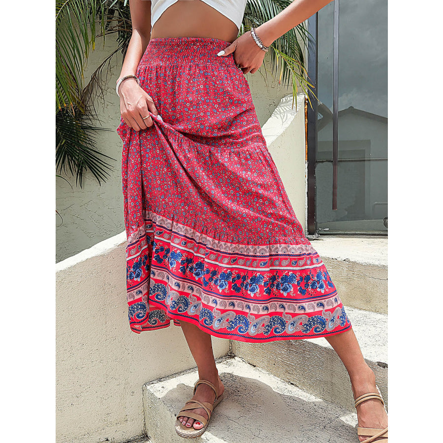 Printed Tiered High Waist Skirt Apparel and Accessories