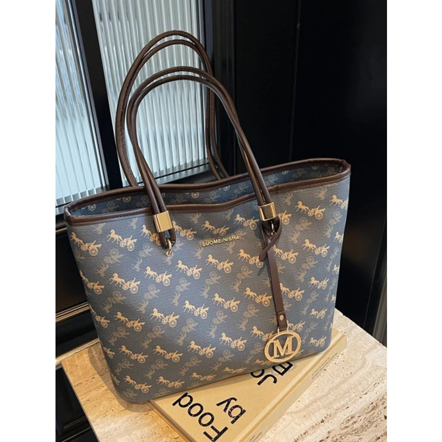 Printed Tote Shoulder Bag Dark Blue / One Size Apparel and Accessories