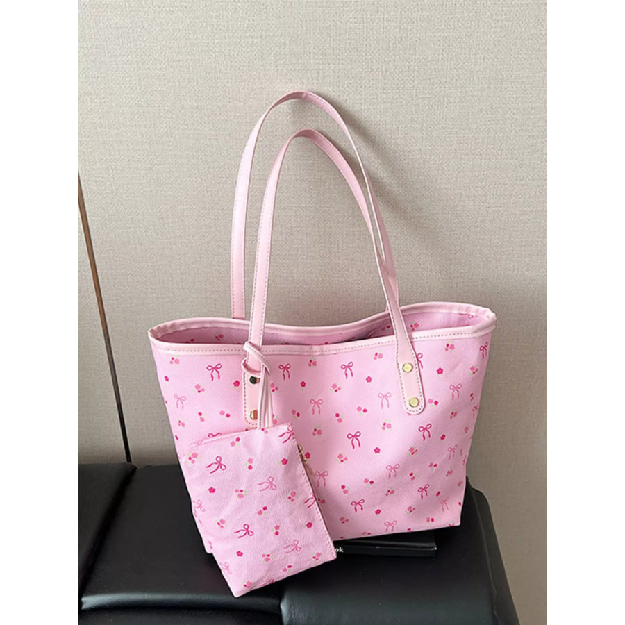 Printed Tote Shoulder Bag with Pouch Pink / onesize Apparel and Accessories