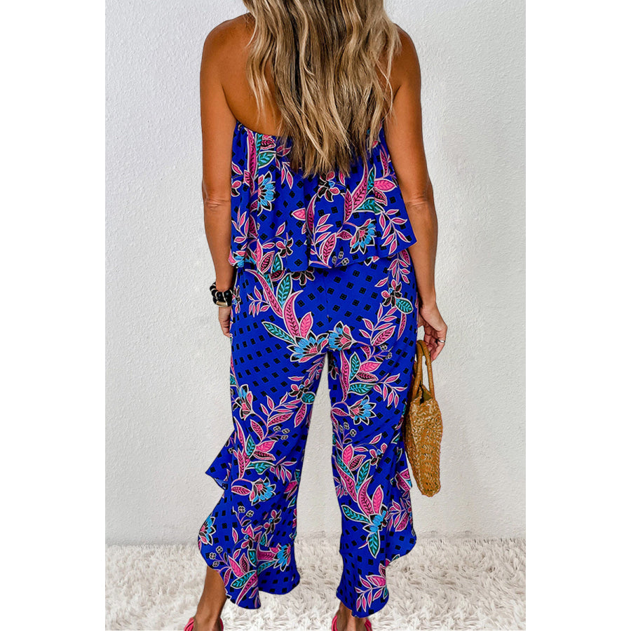 Printed Tube Jumpsuit Royal Blue / M Apparel and Accessories