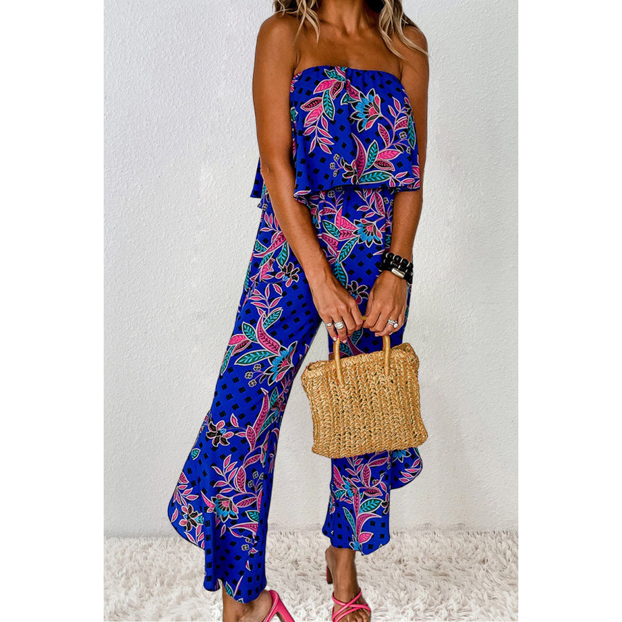 Printed Tube Jumpsuit Royal Blue / M Apparel and Accessories