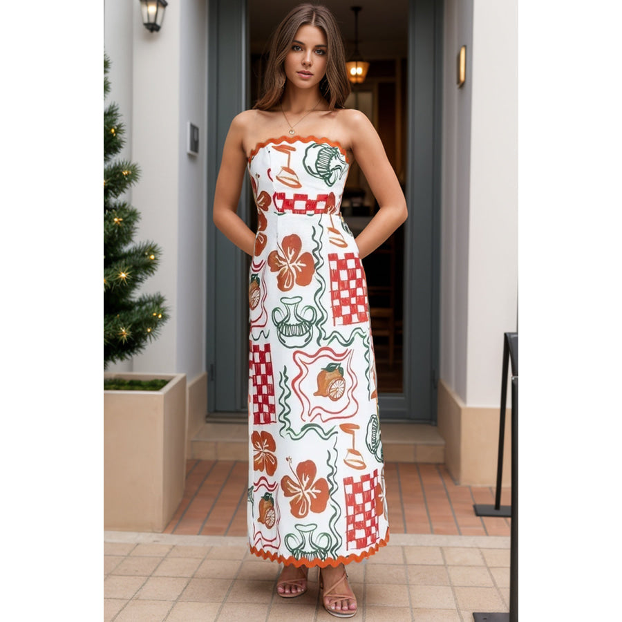 Printed Tube Maxi Dress Apparel and Accessories