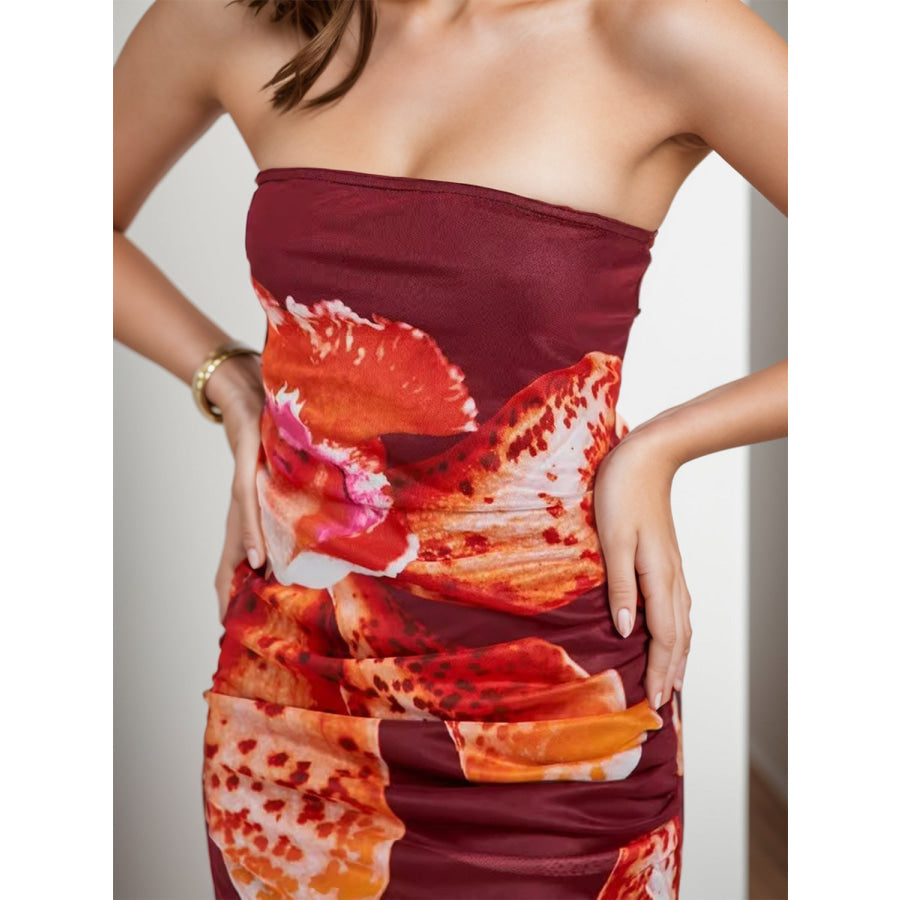 Printed Tube Sleeveless Maxi Dress Apparel and Accessories