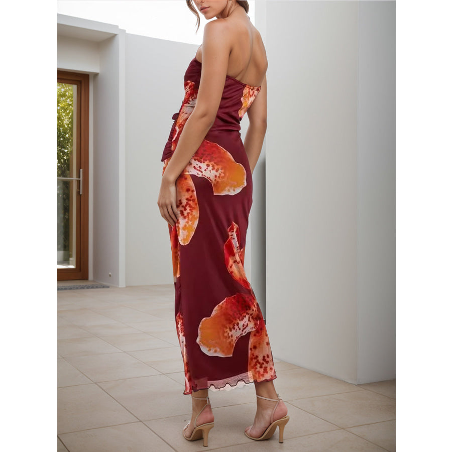 Printed Tube Sleeveless Maxi Dress Apparel and Accessories