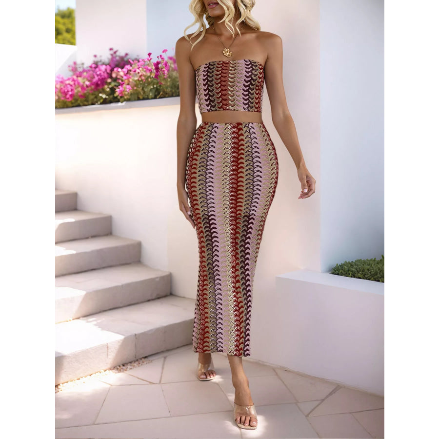 Printed Tube Top & Midi Skirt Set Apparel and Accessories