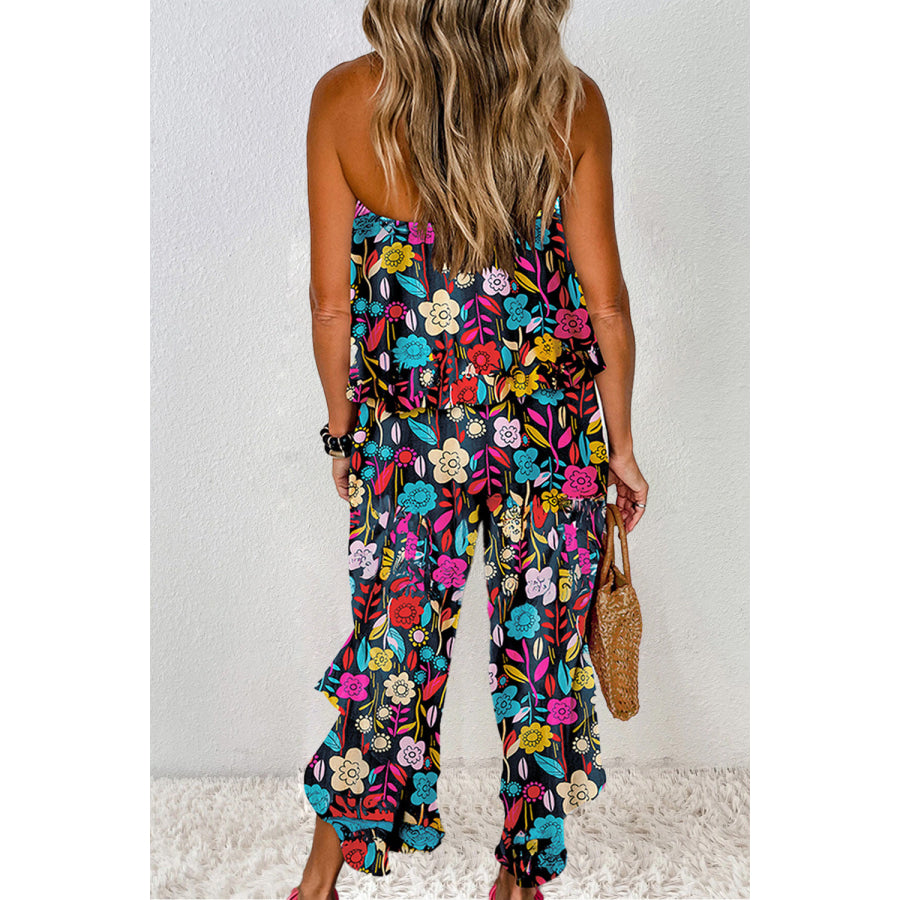 Printed Tube Wide Leg Jumpsuit Apparel and Accessories
