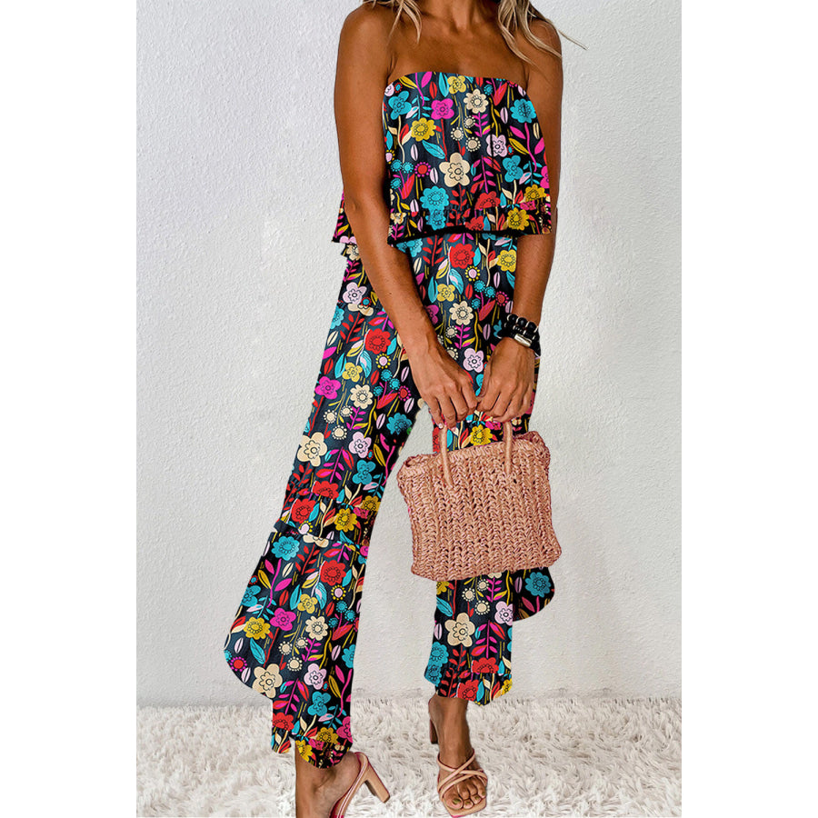 Printed Tube Wide Leg Jumpsuit Floral / S Apparel and Accessories