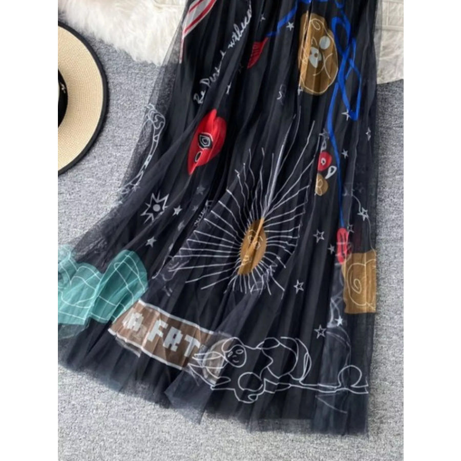 Printed Tulle Skirt Black / One Size Apparel and Accessories