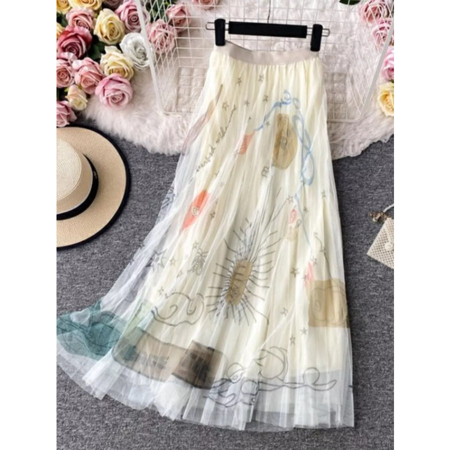 Printed Tulle Skirt Off-white / One Size Apparel and Accessories