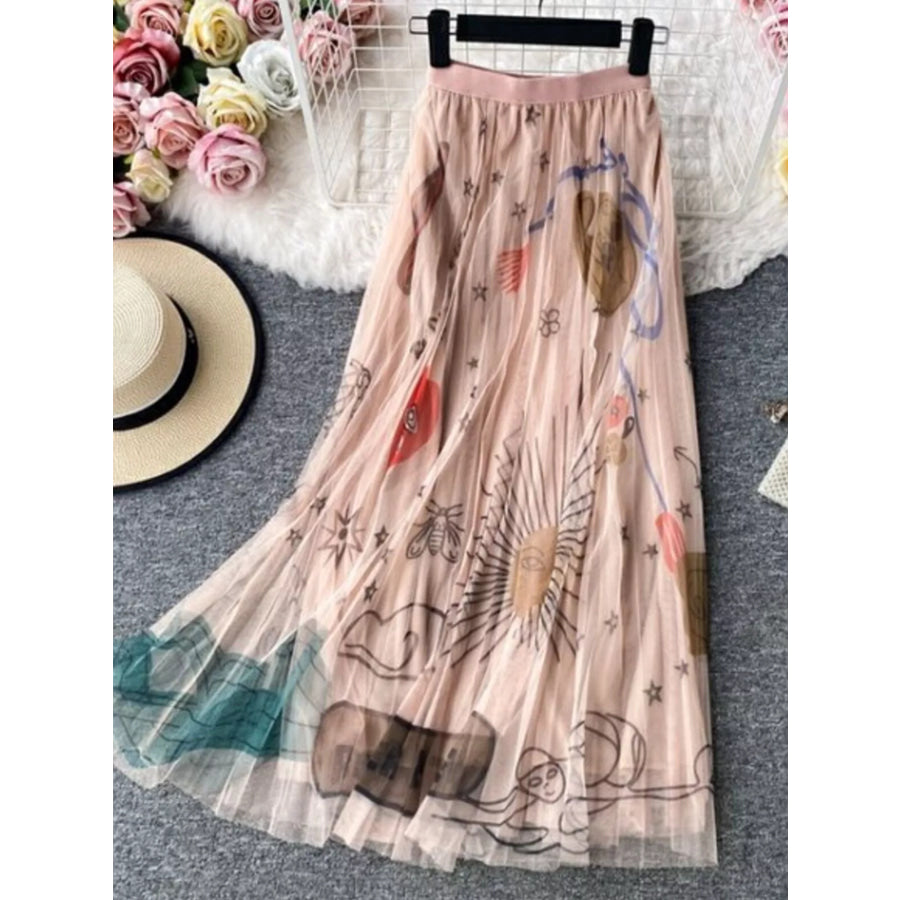 Printed Tulle Skirt Pink / One Size Apparel and Accessories