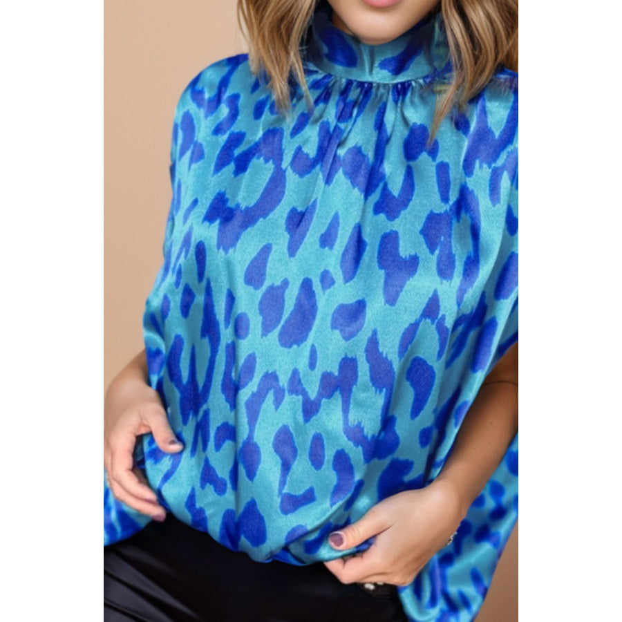 Printed Turtleneck Half Sleeve Blouse Apparel and Accessories