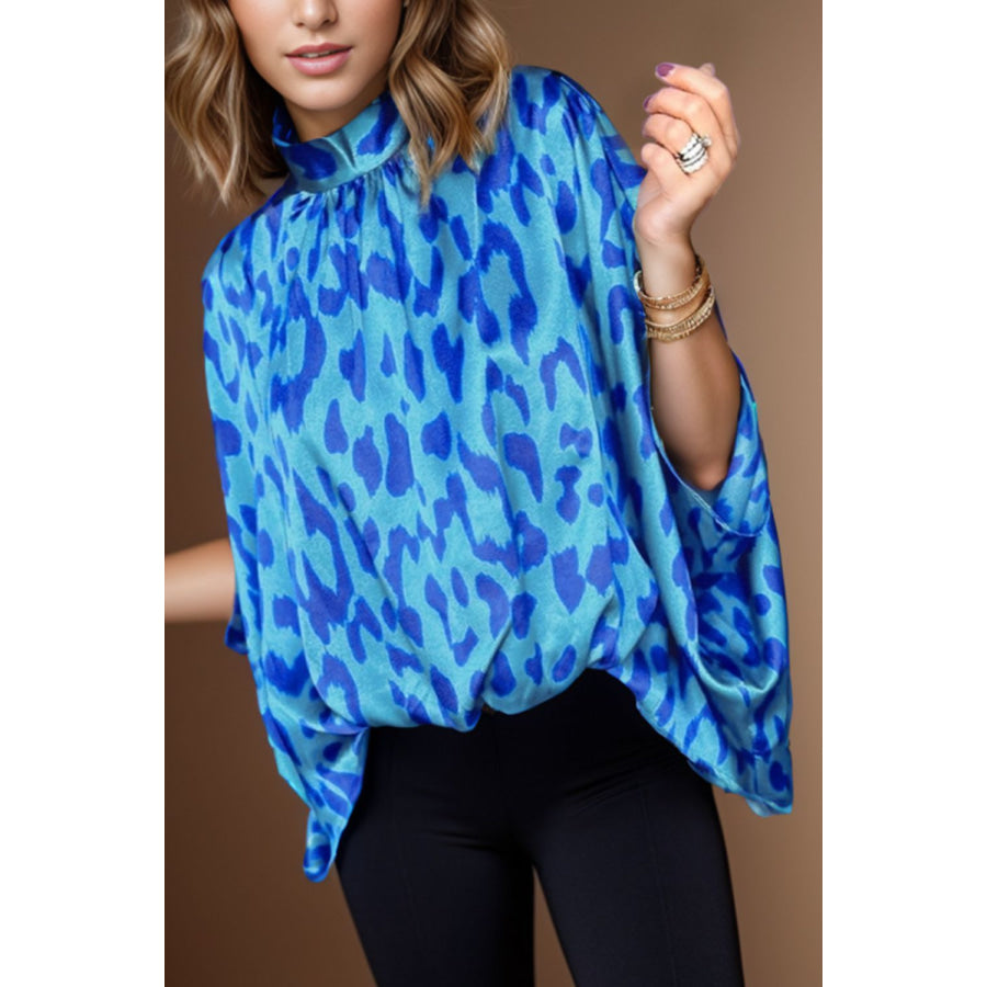 Printed Turtleneck Half Sleeve Blouse Apparel and Accessories