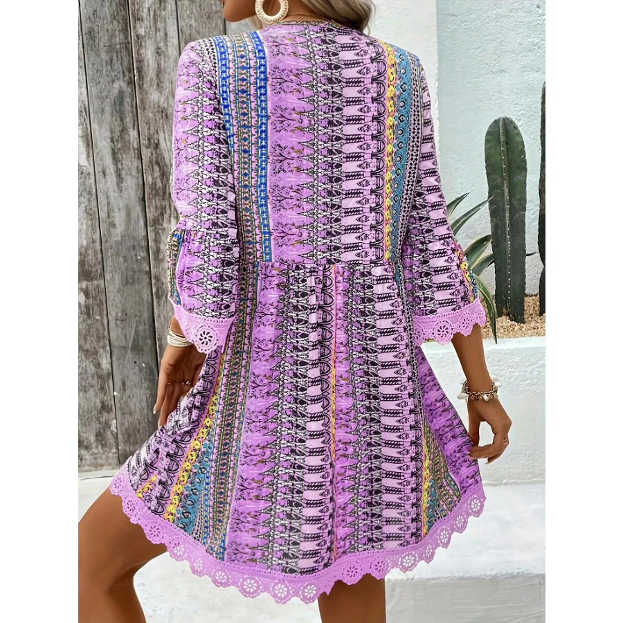 Printed V-Neck A-Line Dress Apparel and Accessories
