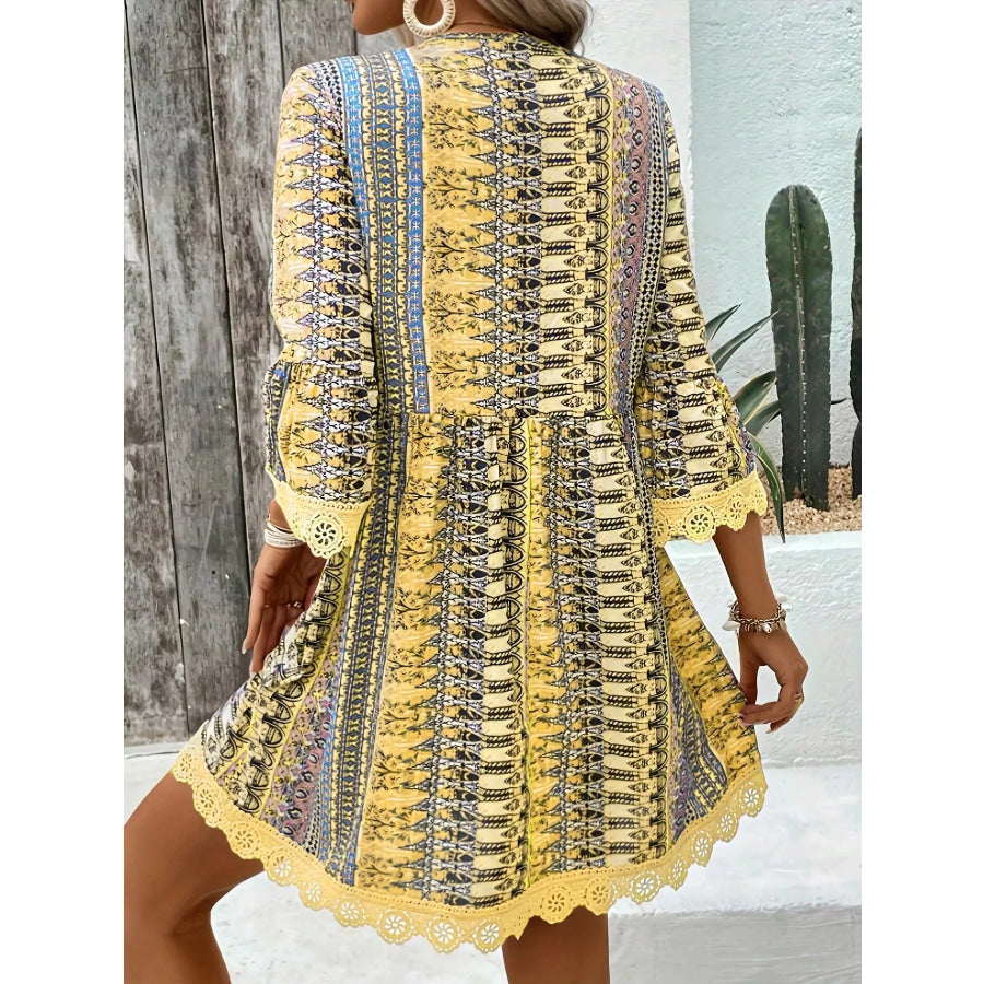 Printed V-Neck A-Line Dress Apparel and Accessories